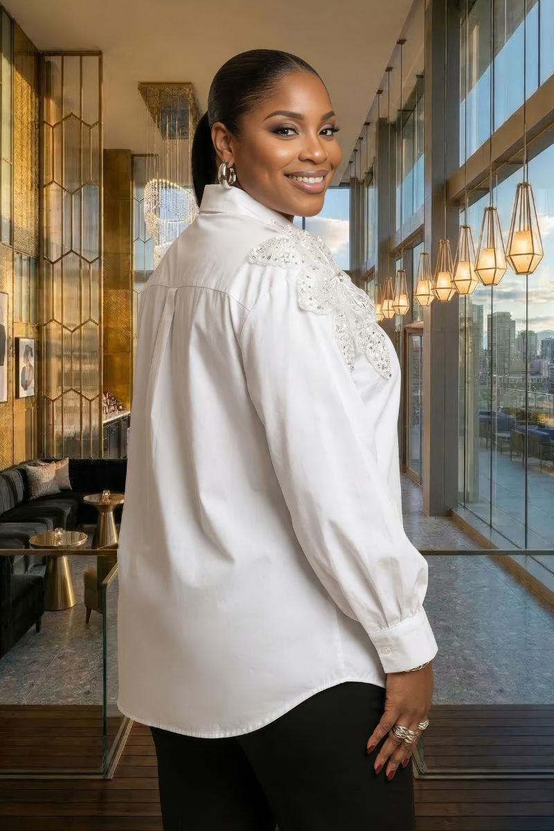 Jada Floral Applique Shirt - White