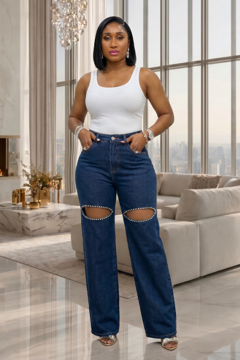 Skye Cut-Out Jeans – Dark Blue