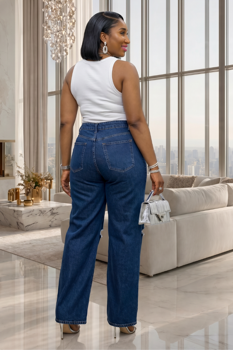 Skye Cut-Out Jeans – Dark Blue