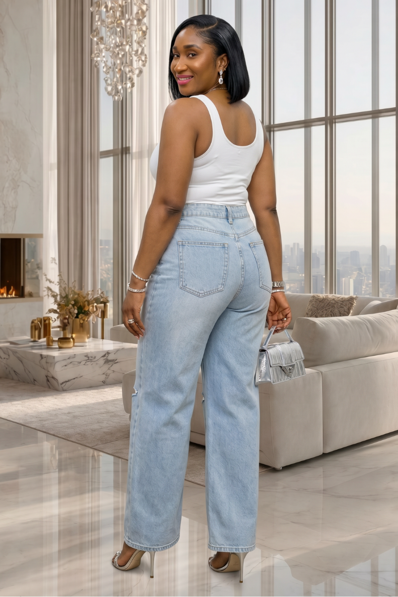 Skye Cut-Out Jeans – Light Wash Denim