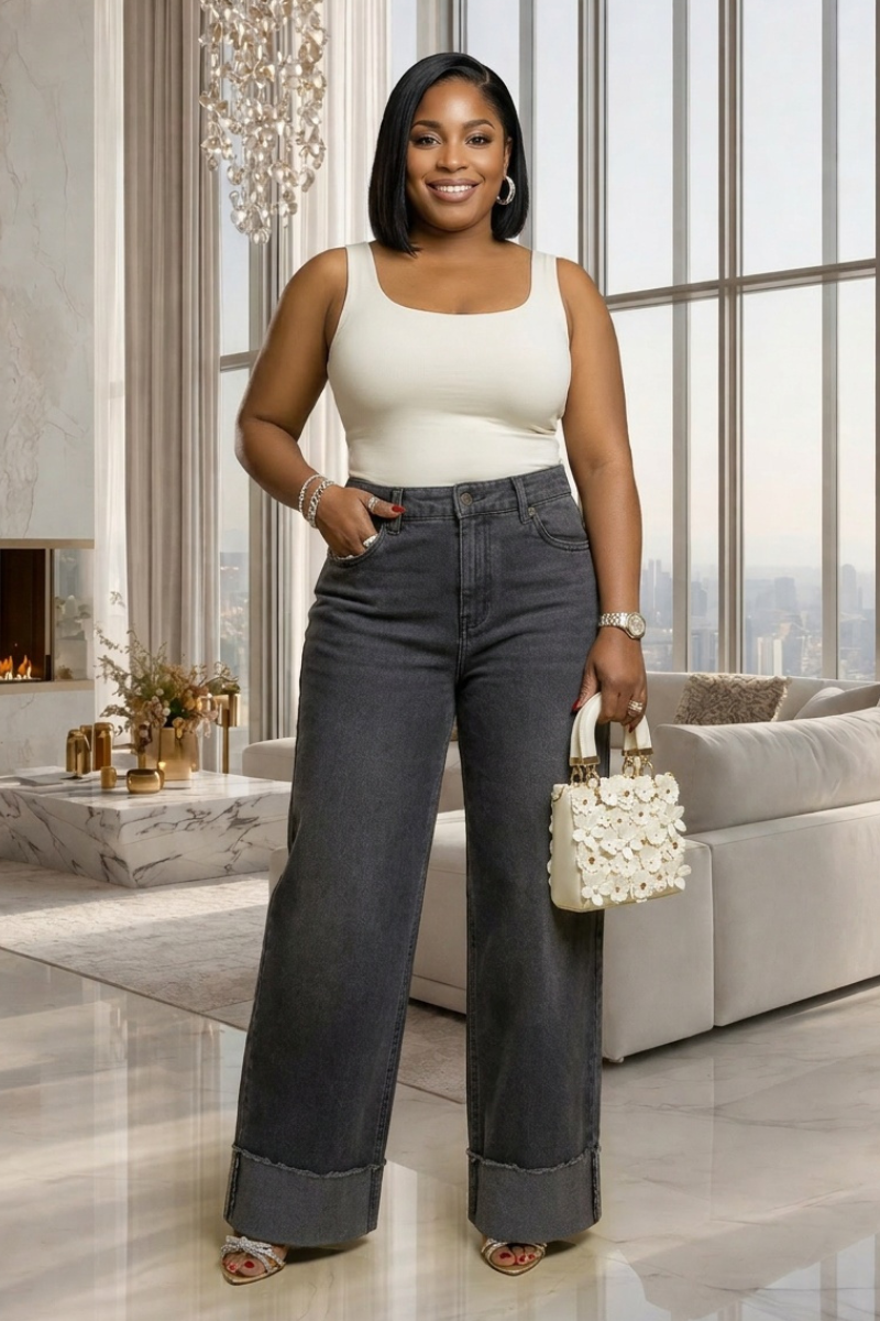 Esme Black Wash Turn Up Jeans