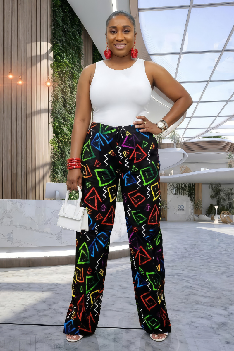 African Print Vibrant Geometric Wide-Leg Trousers