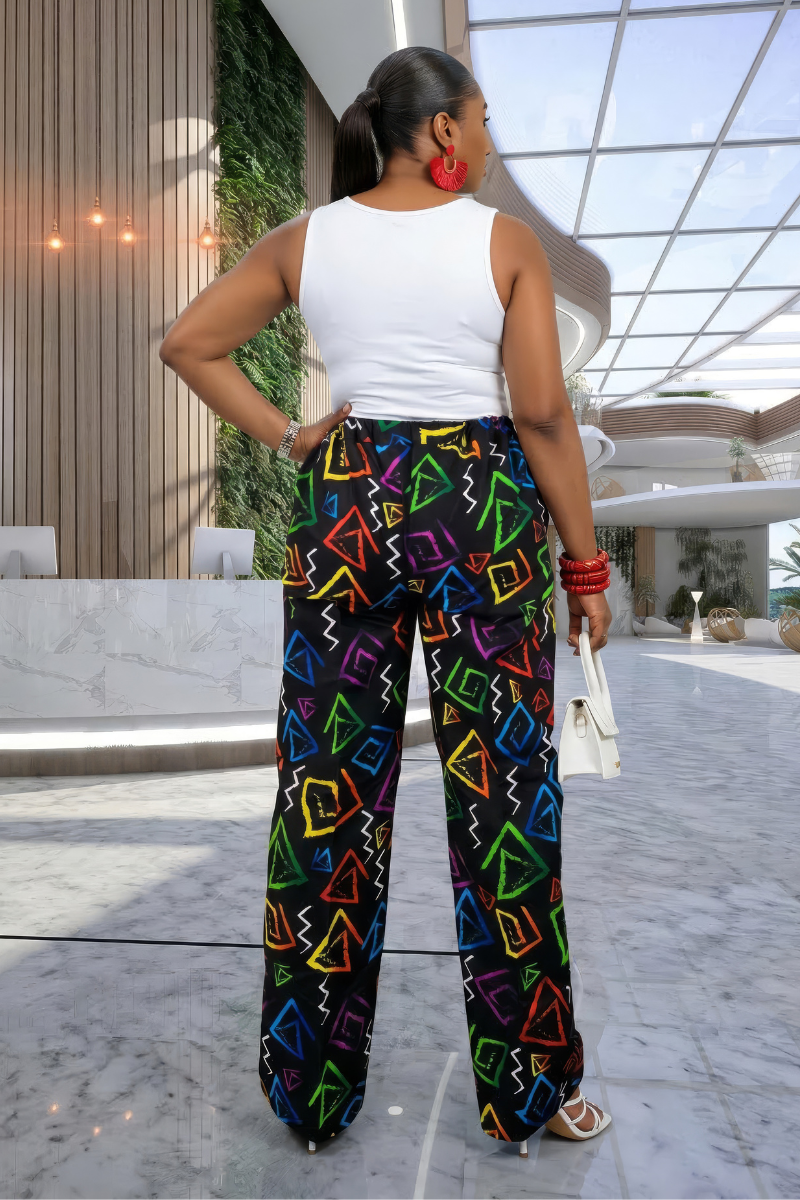 African Print Vibrant Geometric Wide-Leg Trousers