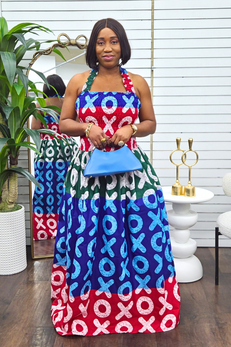 Tara African Print Halter Neck Maxi Dress