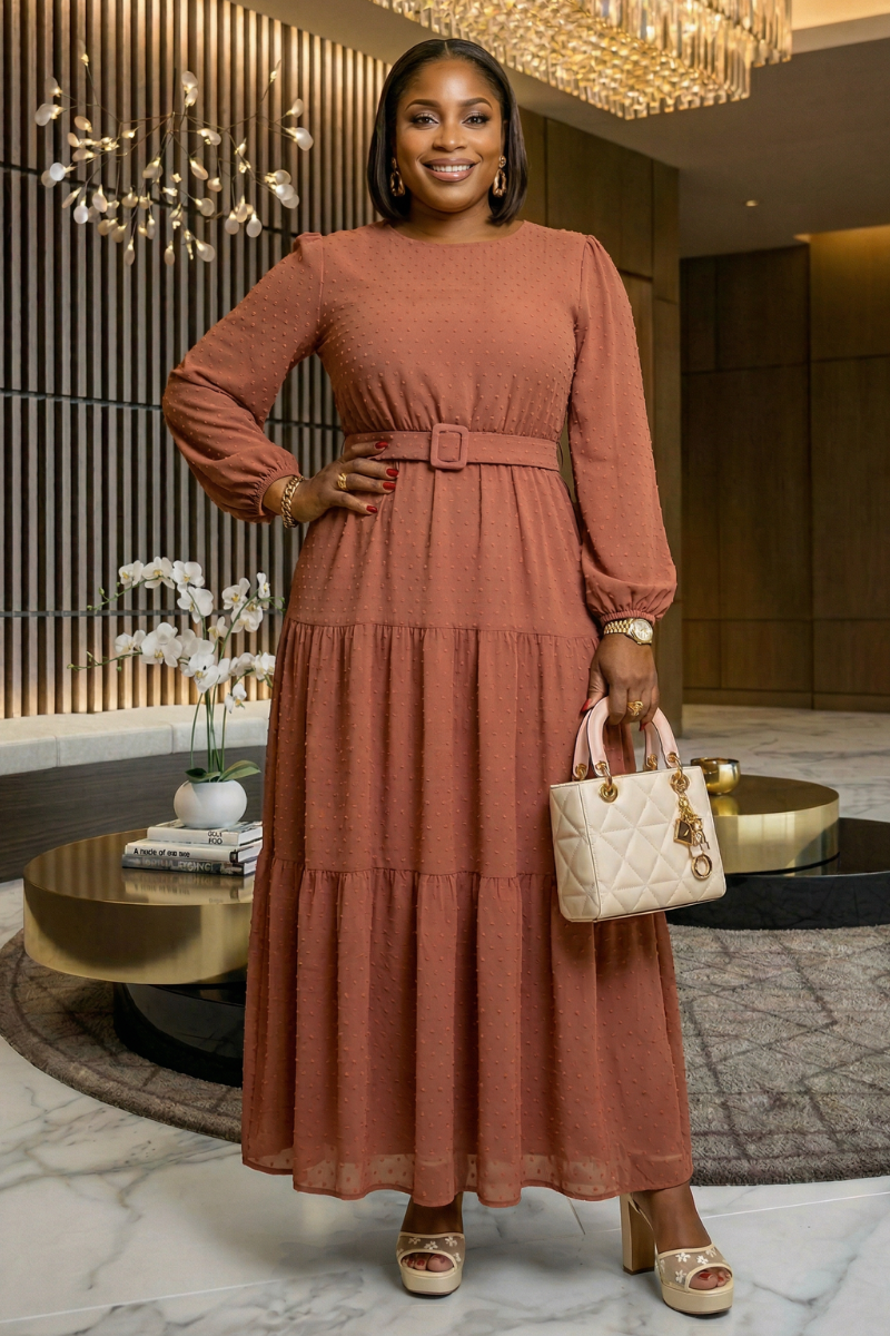 Maria Belted Dobby Dress