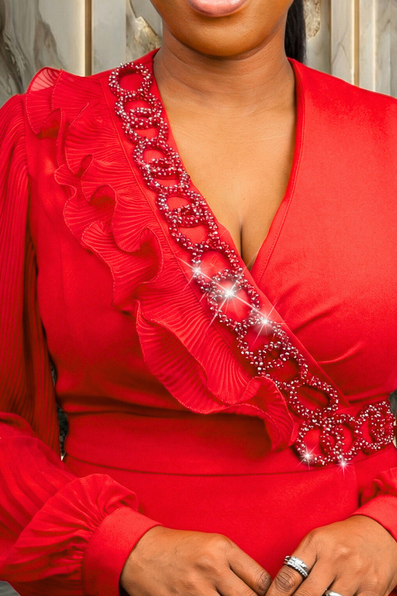 Valentina Embellished Suit Set - Red