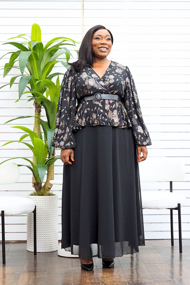 Alba Black Encrusted Peplum Maxi Dress