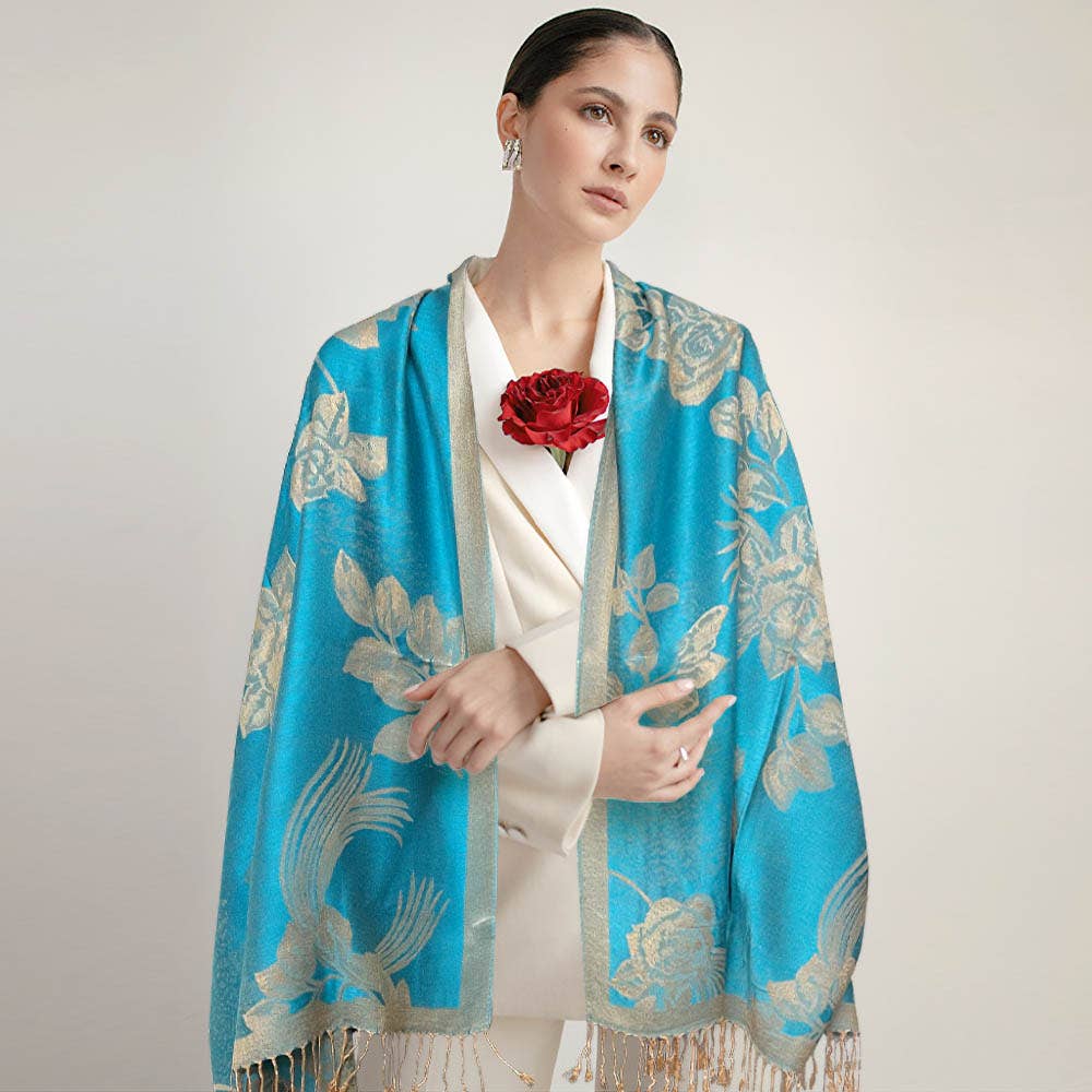 Rose Floral Pashmina Reversible Scarf Shawl: Purple