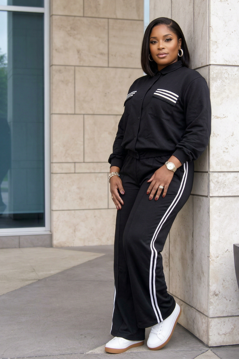 Hanny Black Stripe Jogger Set
