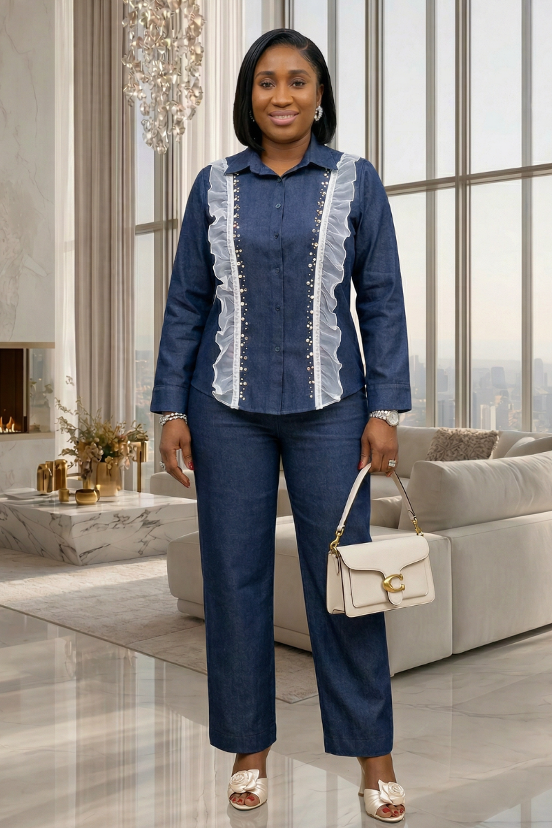 Elodie Denim Shirt & Pant Set