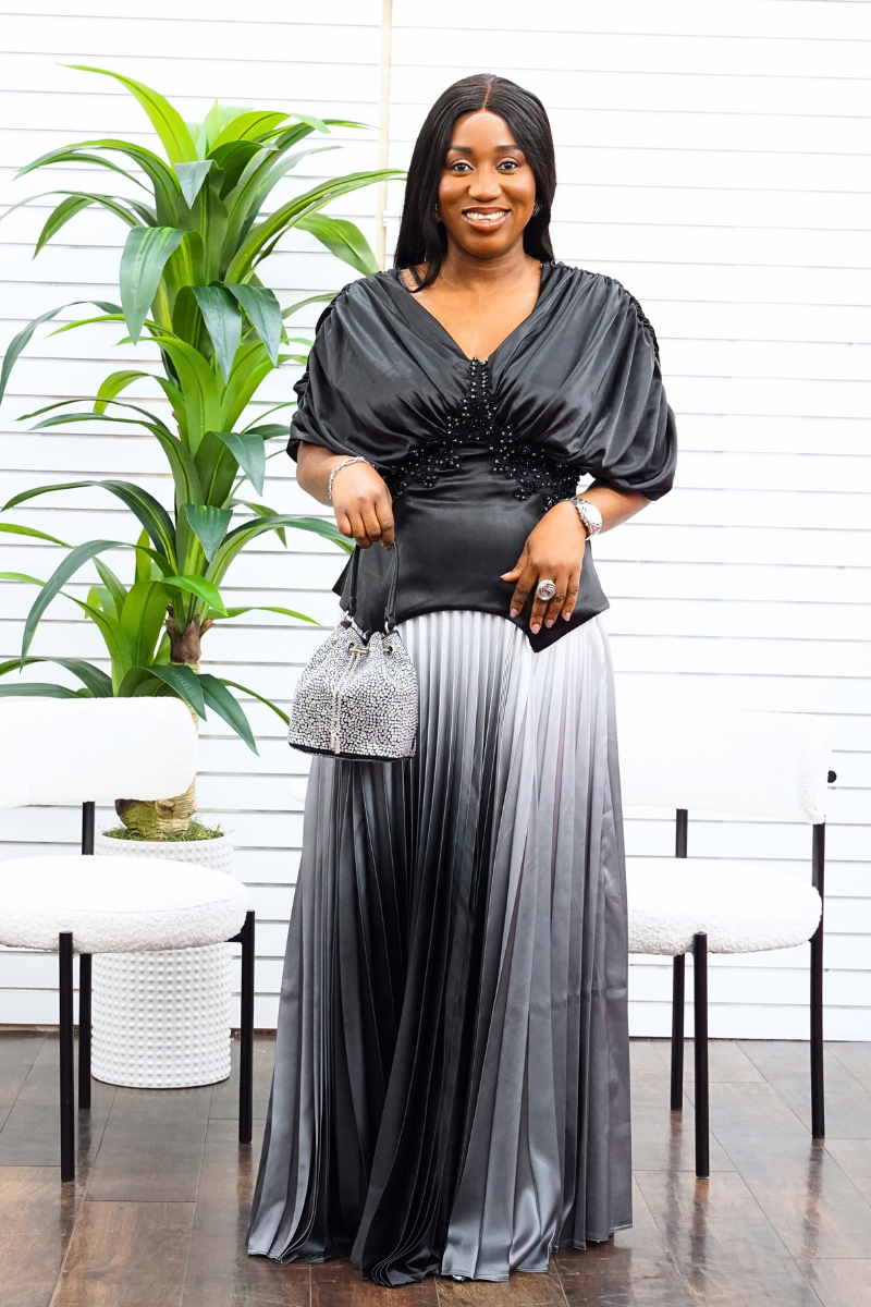 Raven Blouse & Pleated Maxi Skirt Set