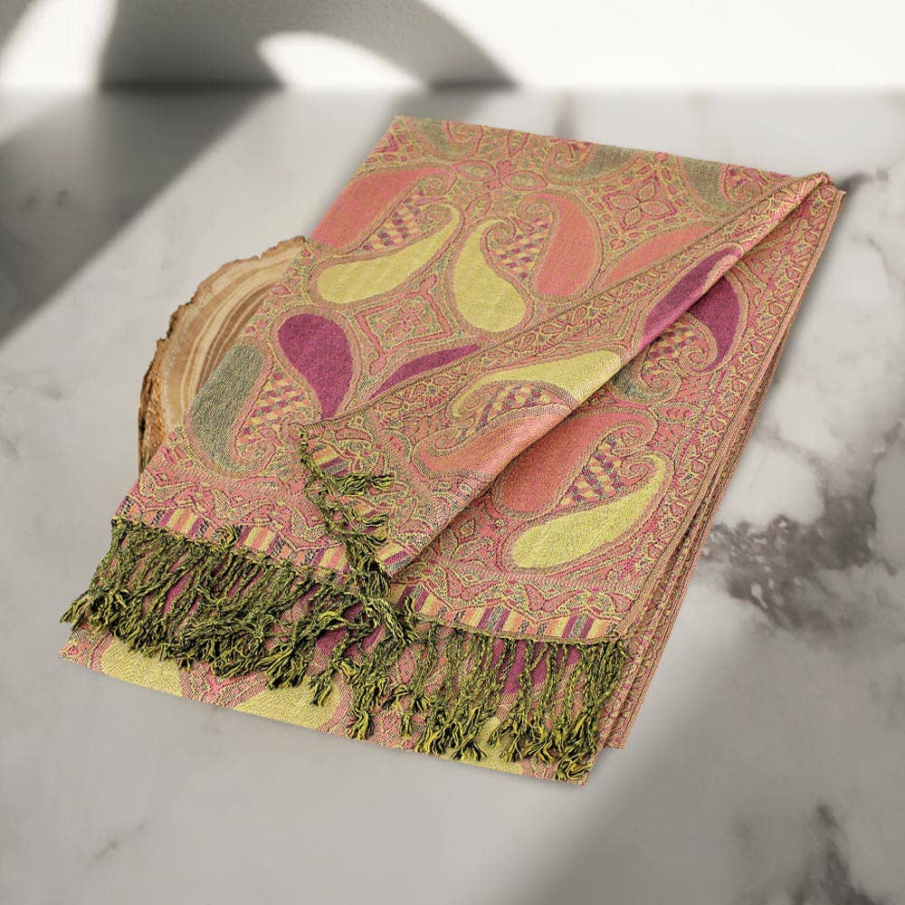 Large Paisley Pashmina Scarf Shawl:-CHALKPINK