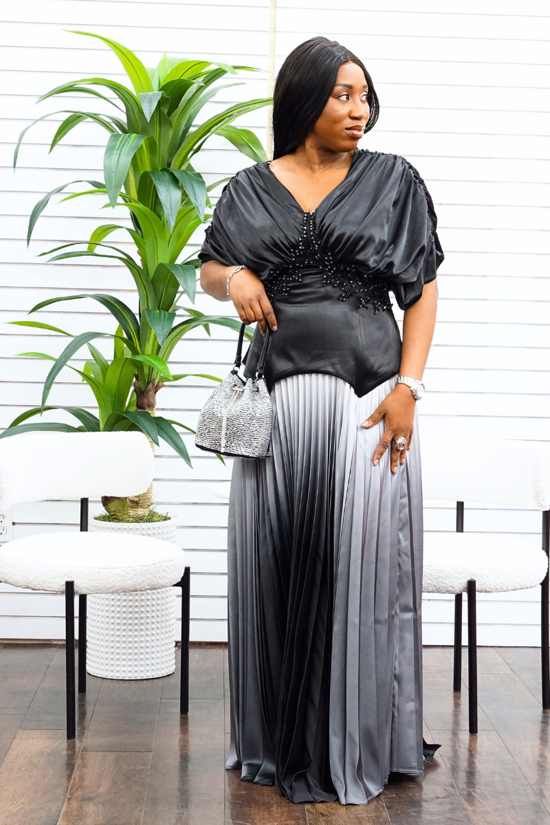 Raven Blouse & Pleated Maxi Skirt Set