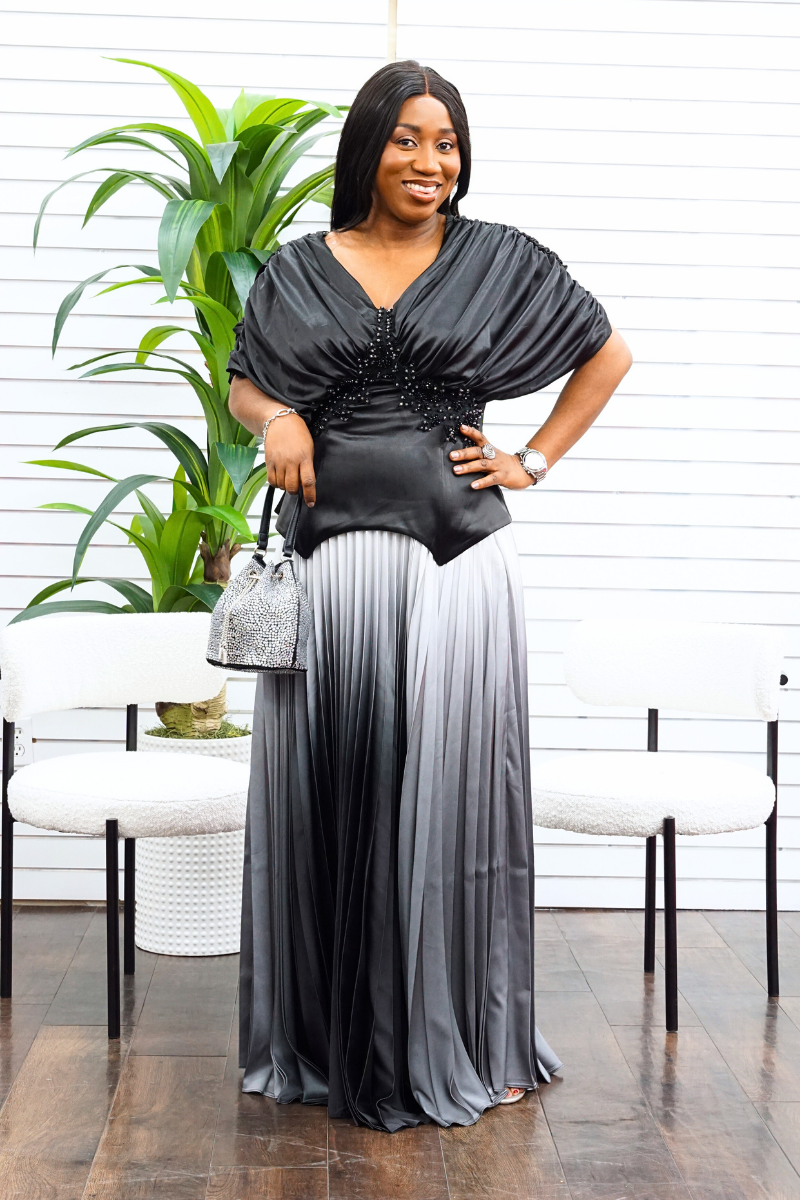 Raven Blouse & Pleated Maxi Skirt Set