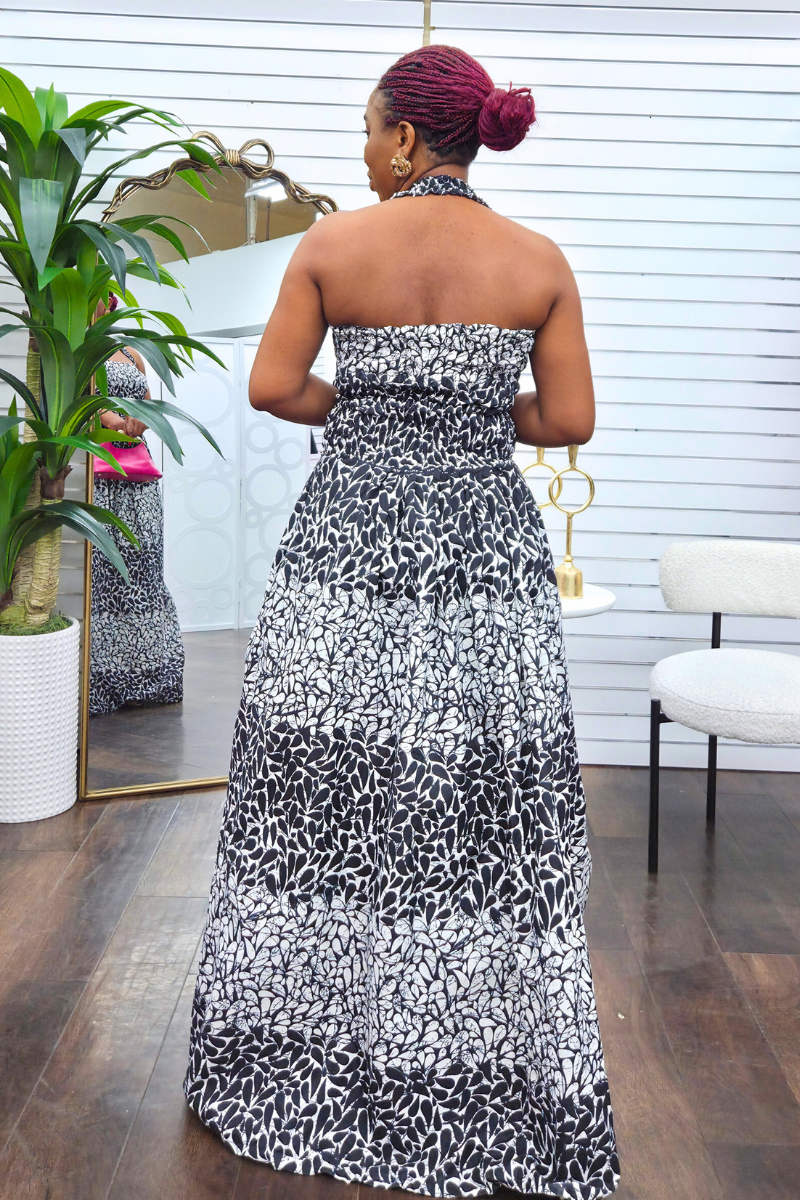 Tara African Print Halter Neck Maxi Dress