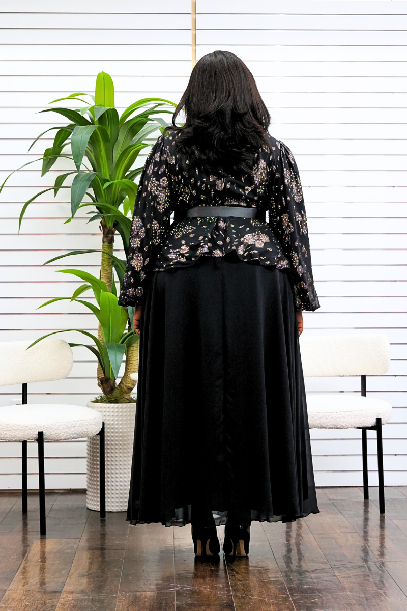 Alba Black Encrusted Peplum Maxi Dress