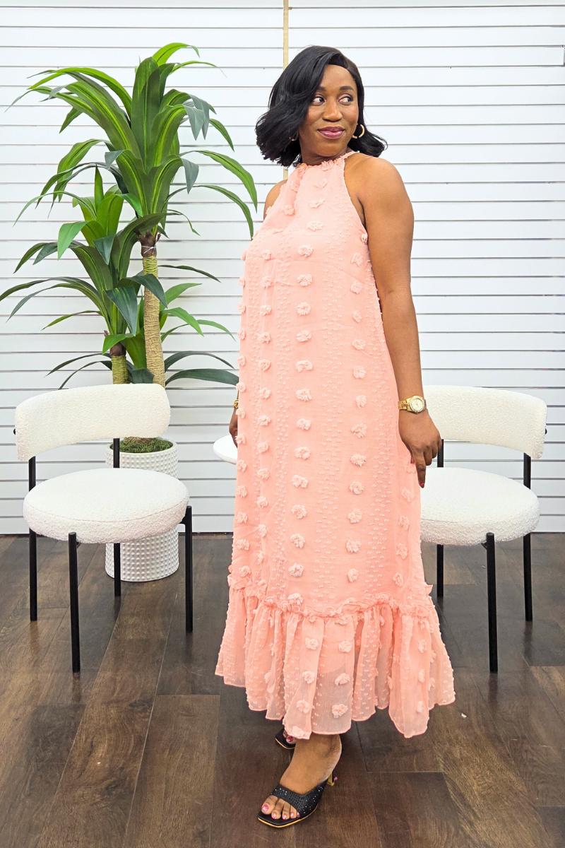 Lila Dobby Maxi Dress - Peach