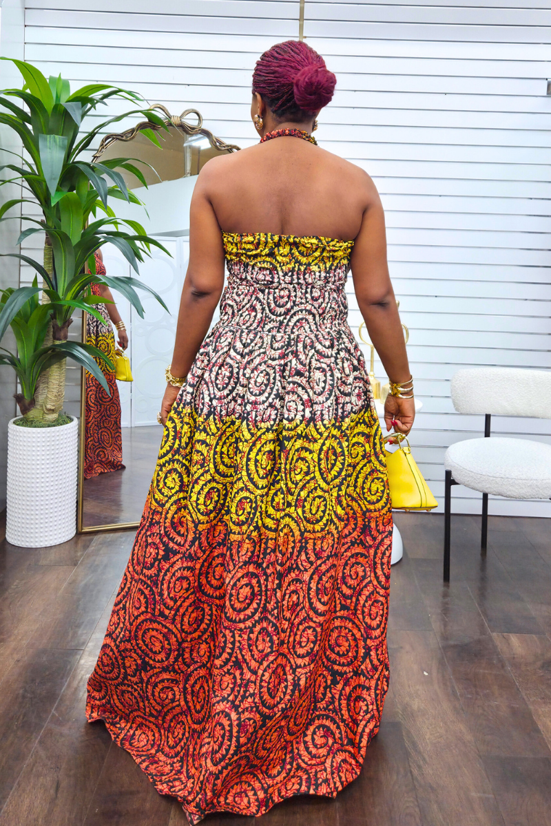 Tara African Print Halter Neck Maxi Dress