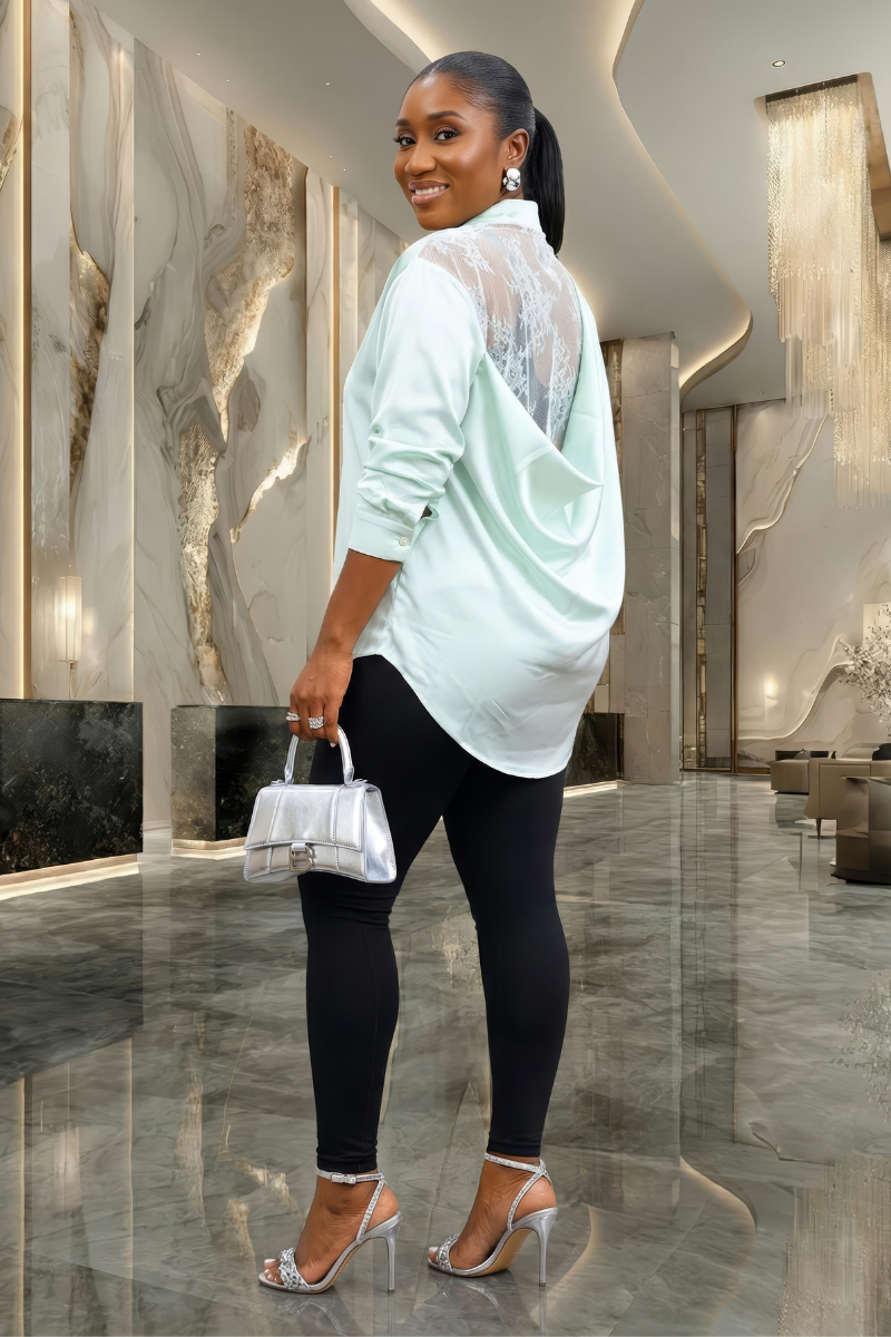 Mila Silk Lace Back Shirt - Mint Green