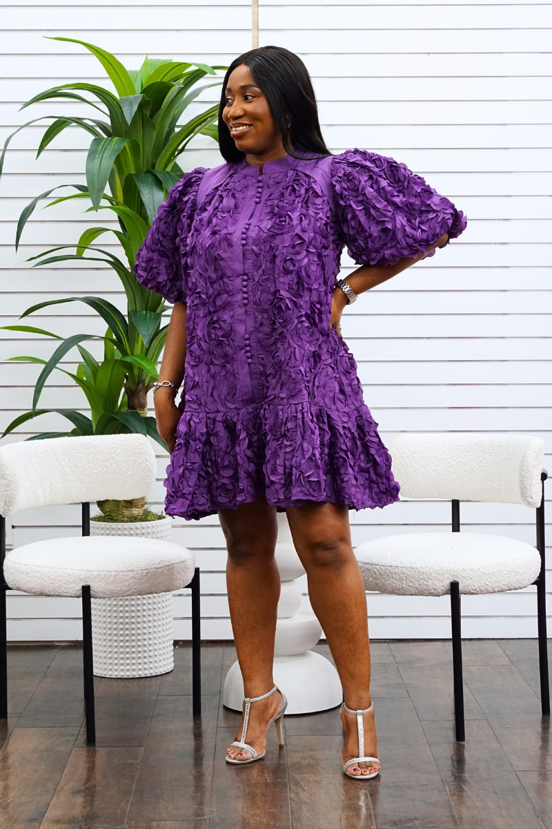 Ella Ruffled Roses Dress - Purple