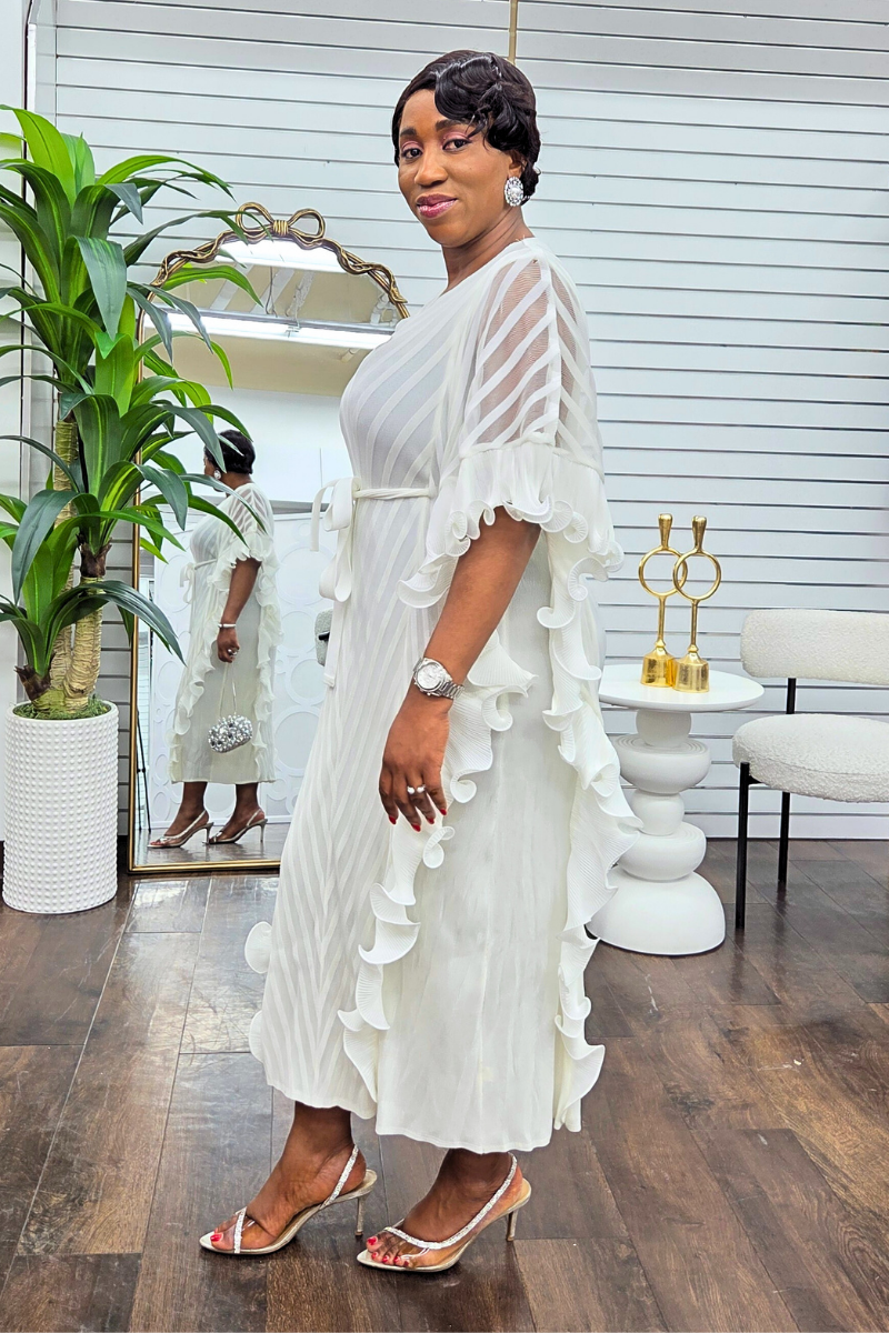 Adriana Ruffled Frill Dress - White