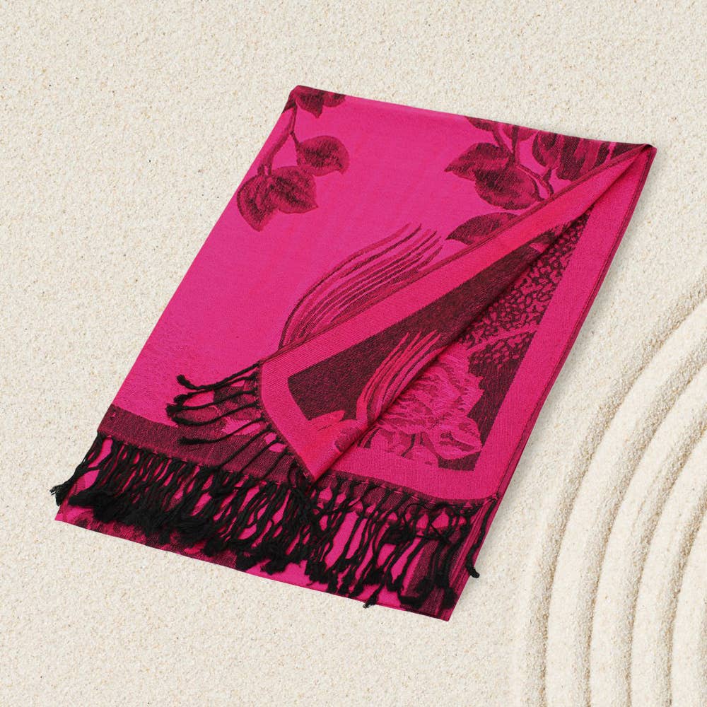 Rose Floral Pashmina Reversible Scarf Shawl: HOT PINK