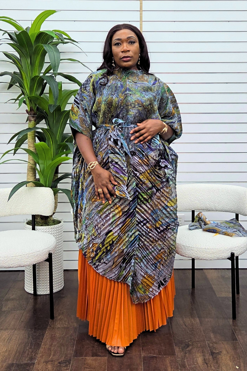 Adaraa Luxe Skirt Set - Orange