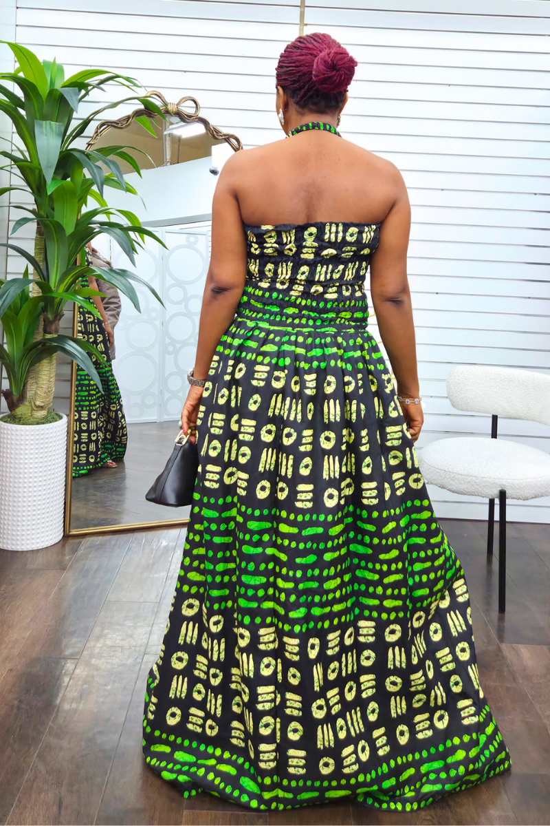 Tara African Print Halter Neck Maxi Dress