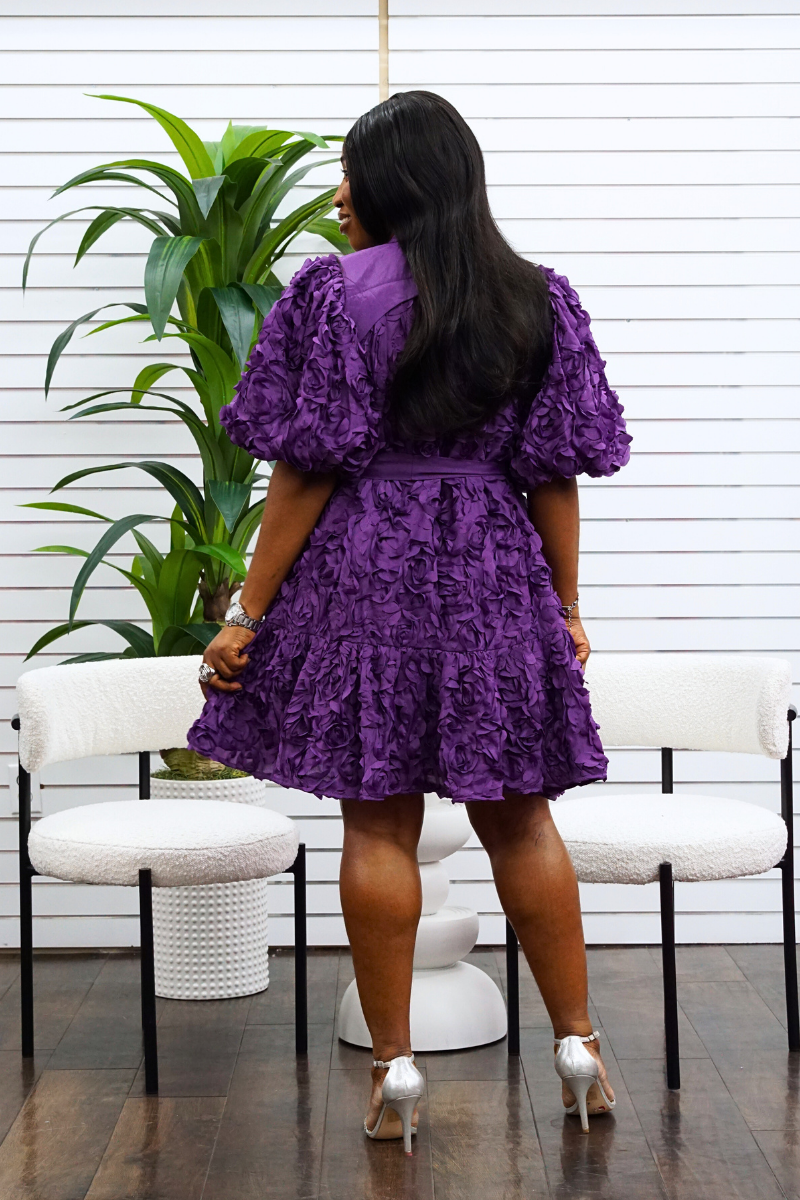 Ella Ruffled Roses Dress - Purple