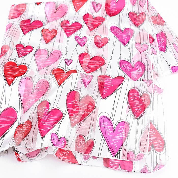 Silk Feel Striped Heart Pattern Scarf: