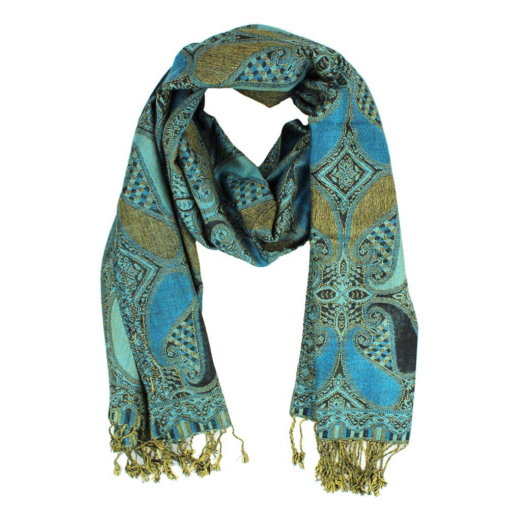 Large Paisley Pashmina Scarf Shawl:NAVY-BLACK