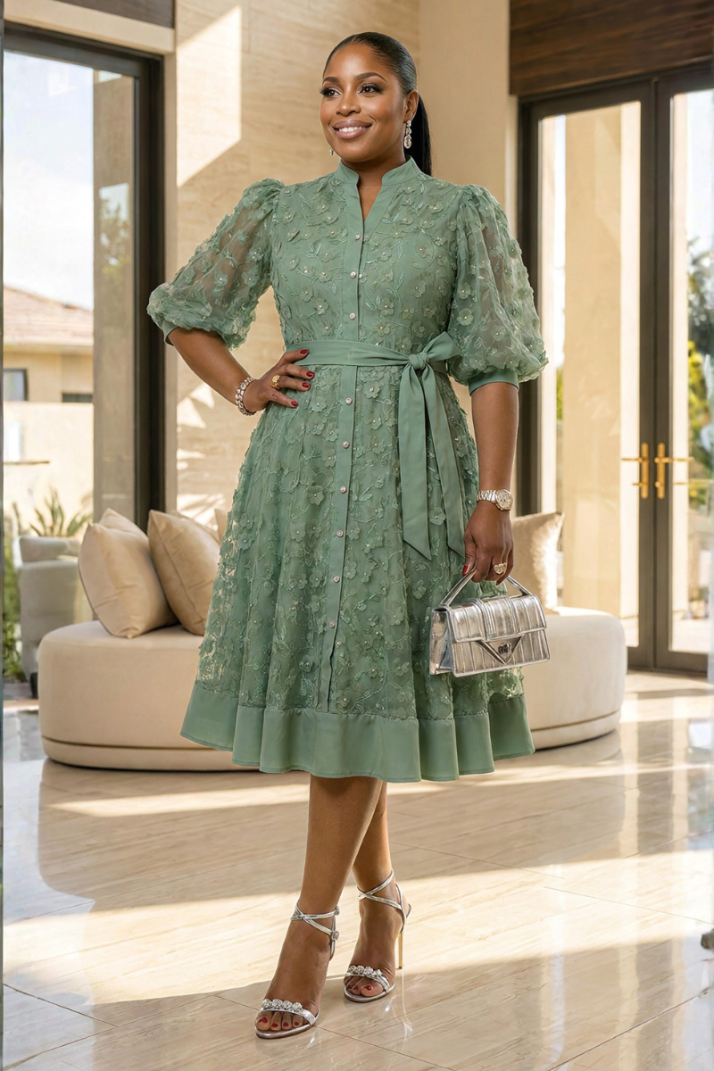 Florienne Petals Midi Dress - Green