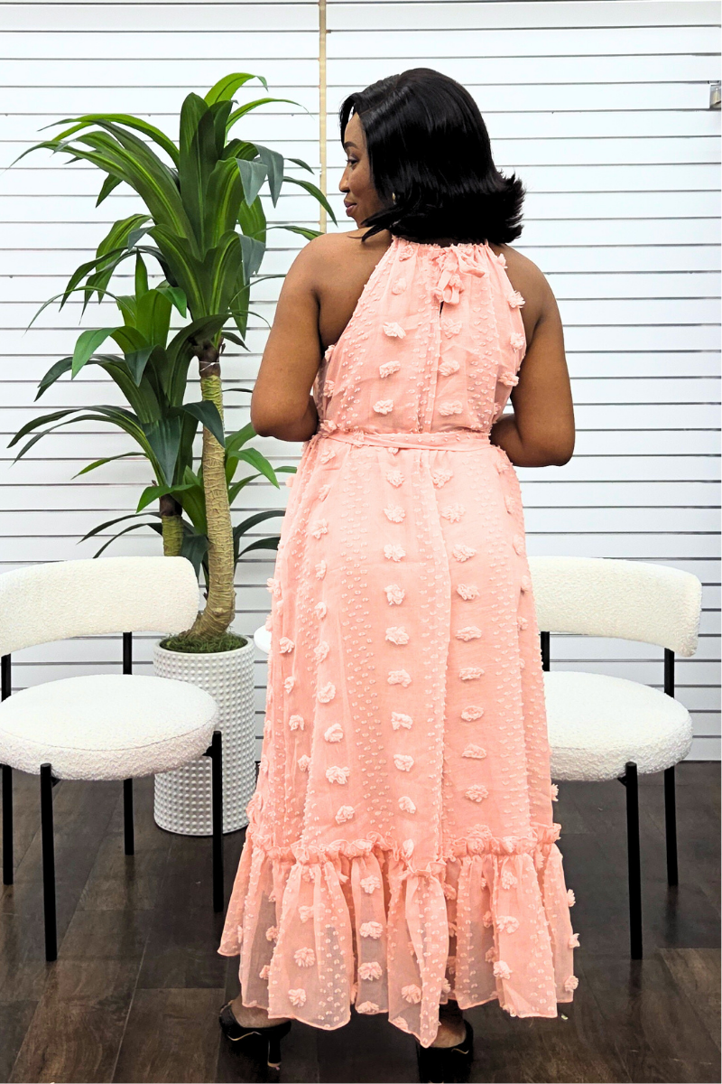 Lila Dobby Maxi Dress - Peach