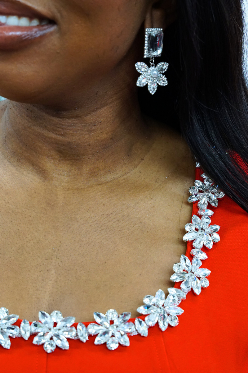 Scarlet Blossom Midi Dress
