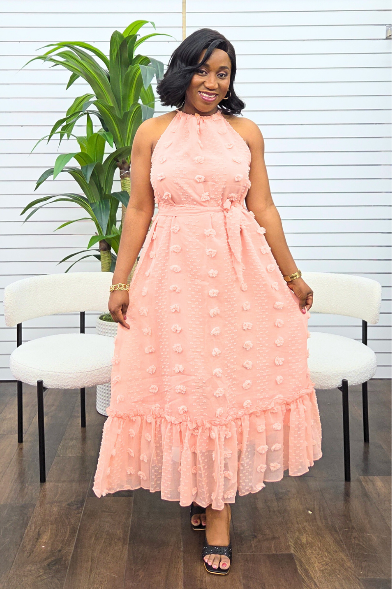 Lila Dobby Maxi Dress - Peach
