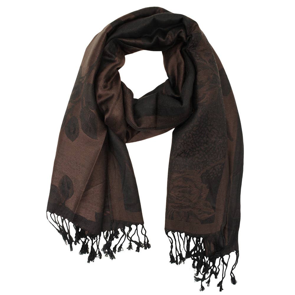 Rose Floral Pashmina Reversible Scarf Shawl: GREY
