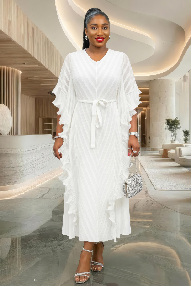 Adriana Ruffled Frill Dress - White