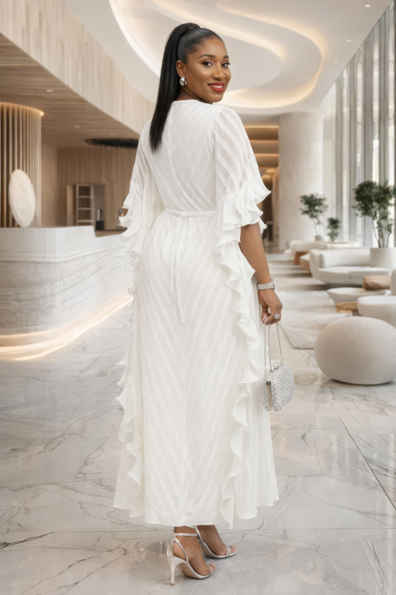 Adriana Ruffled Frill Dress - White