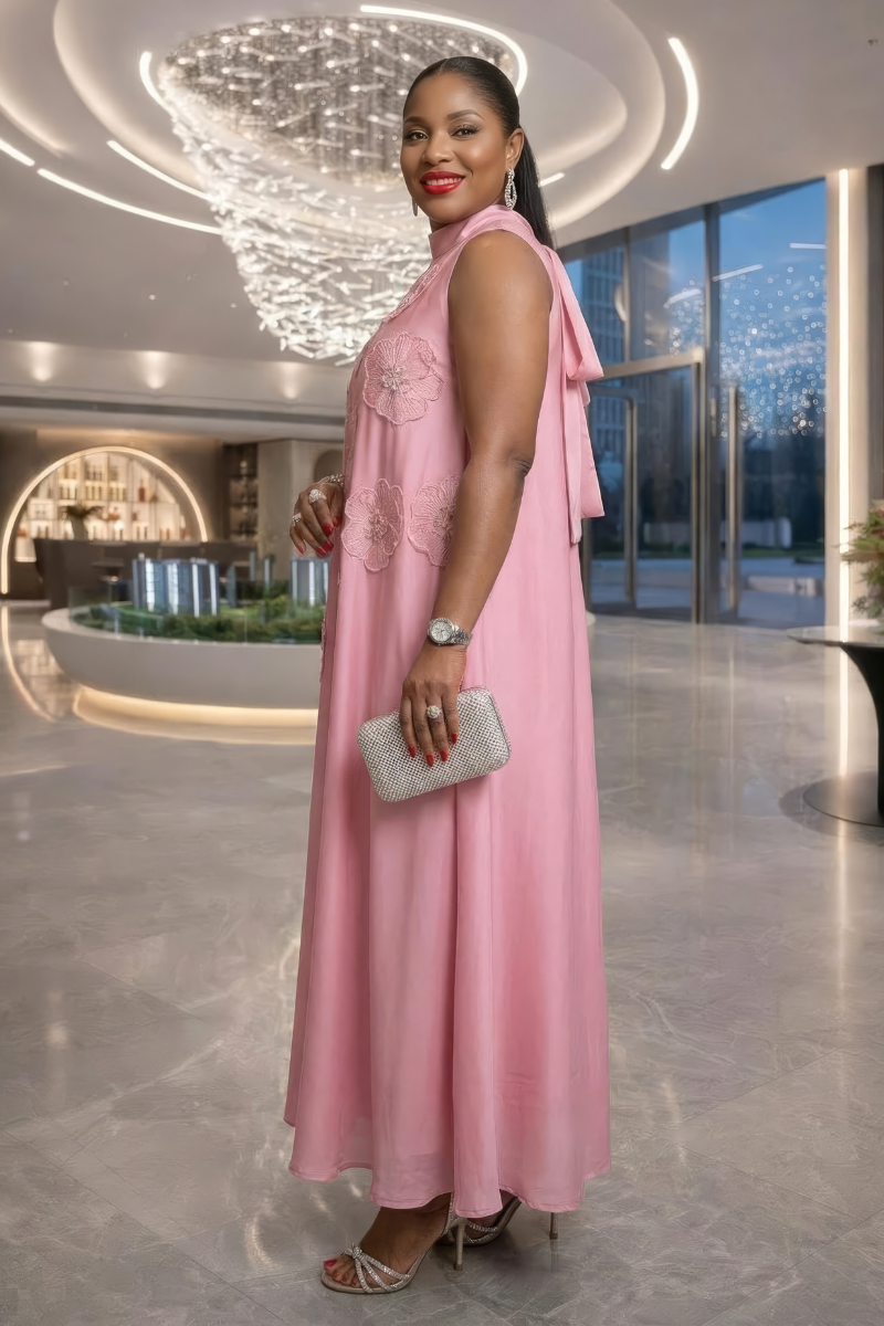 Alexa Silk Floral Patch Dress - Pink