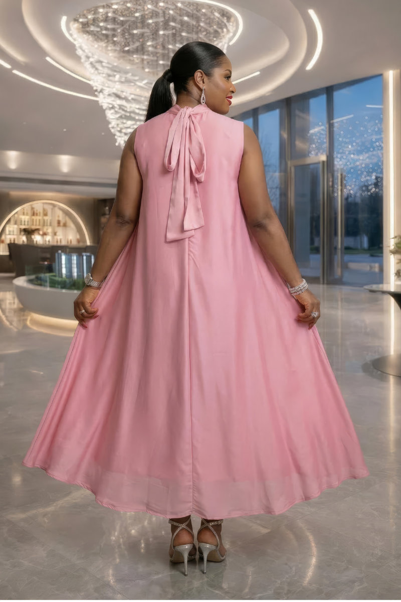 Alexa Silk Floral Patch Dress - Pink