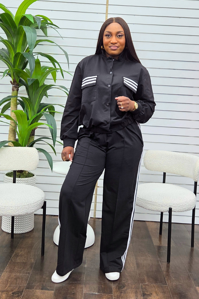 Hanny Black Stripe Jogger Set