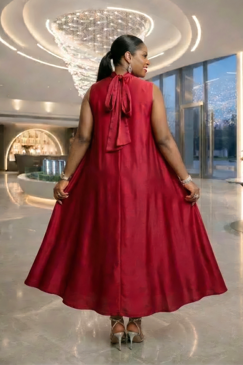 Alexa Silk Floral Patch Dress - Burgundy