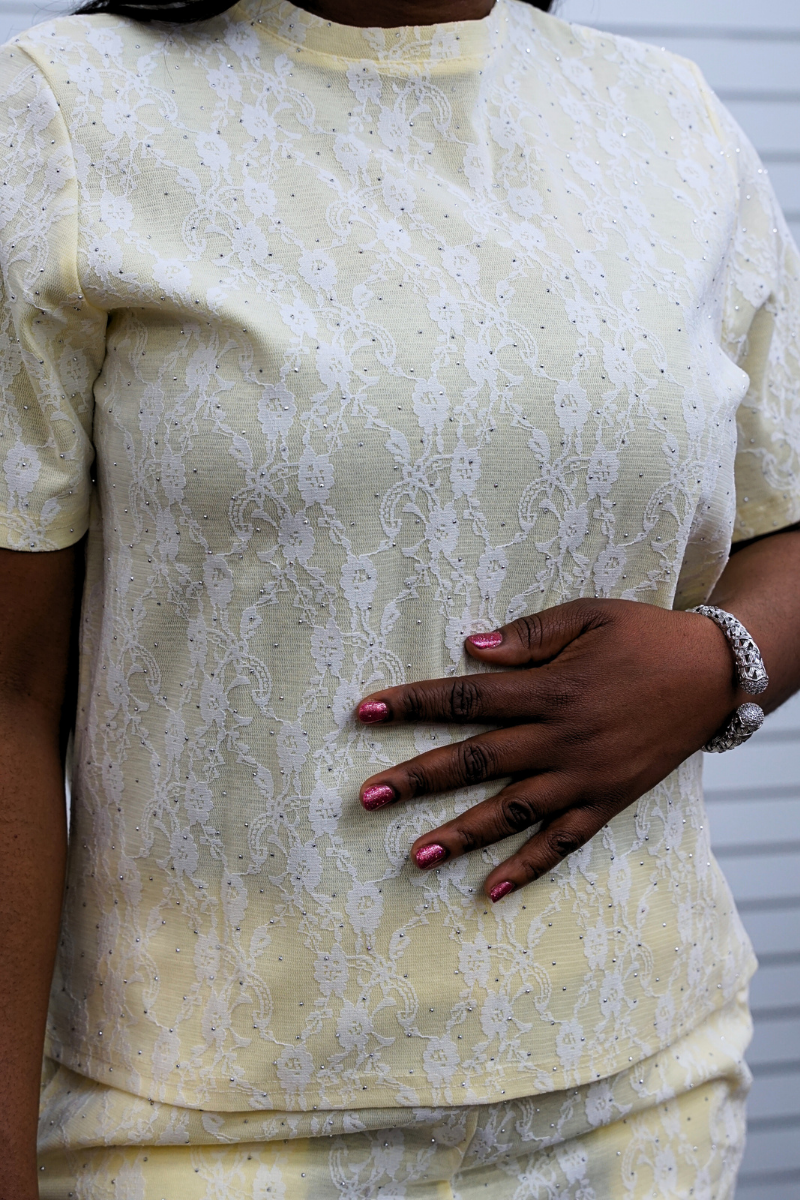 Zaya Lace Overlay T-Shirt & Pant Set