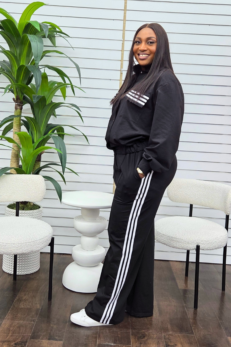 Hanny Black Stripe Jogger Set