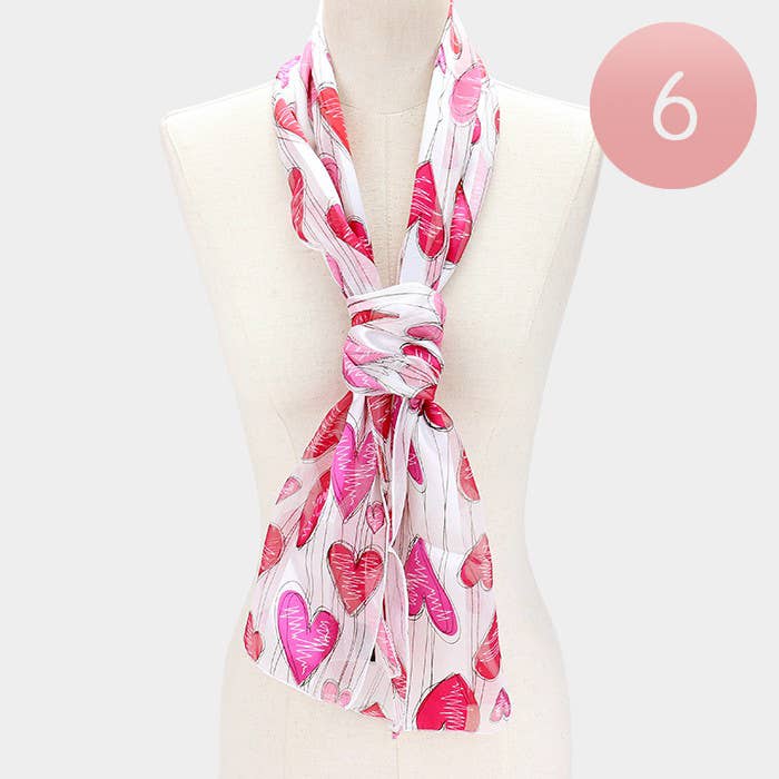 Silk Feel Striped Heart Pattern Scarf: