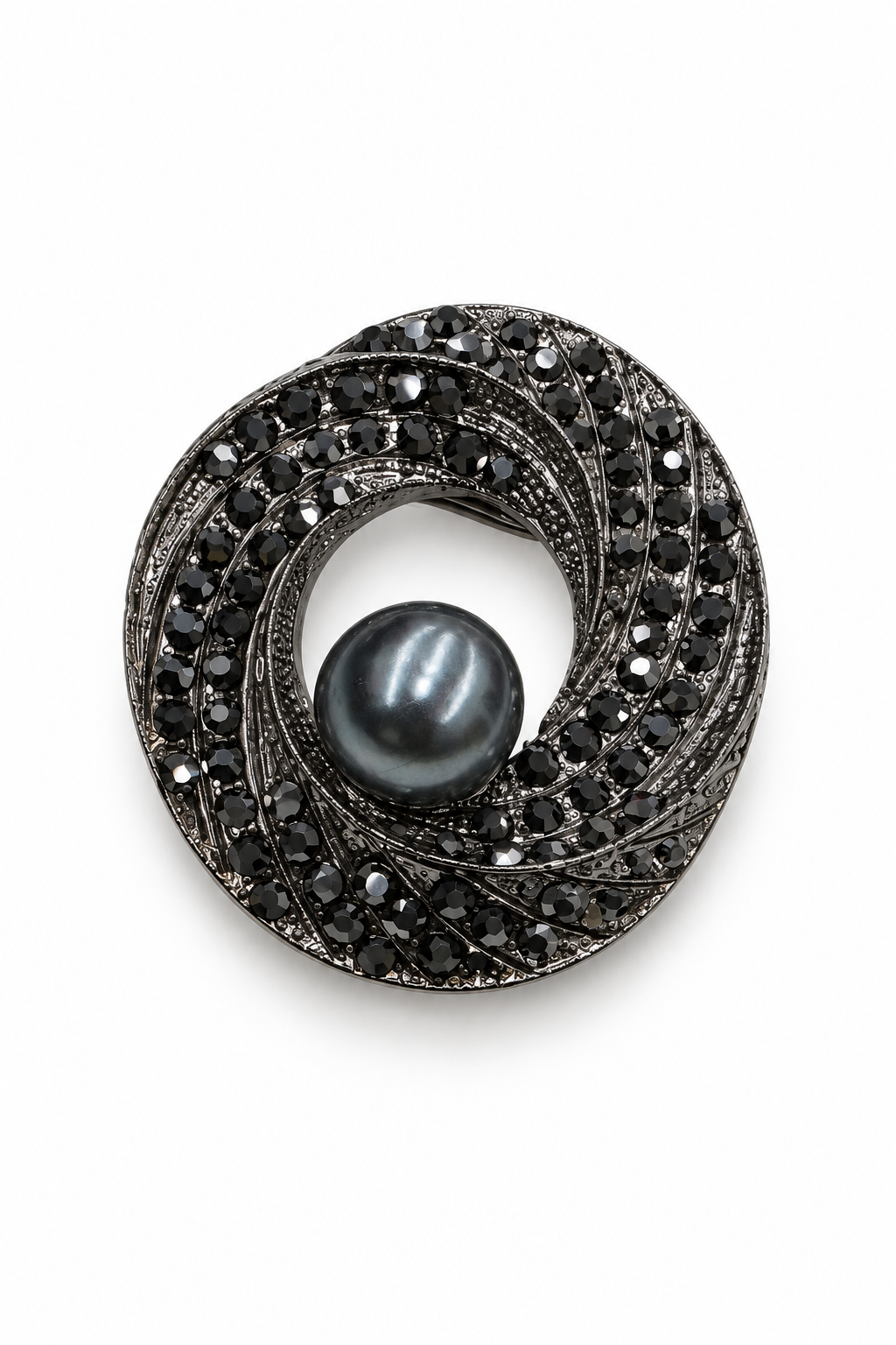 Daisy Black Crystal Pearl Brooch