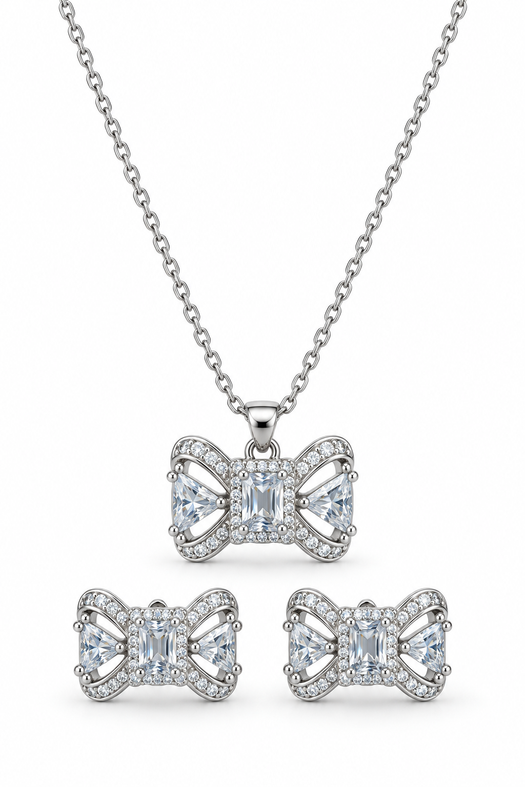 Elliana Silver Bow Crystal Necklace & Earrings Set for Women