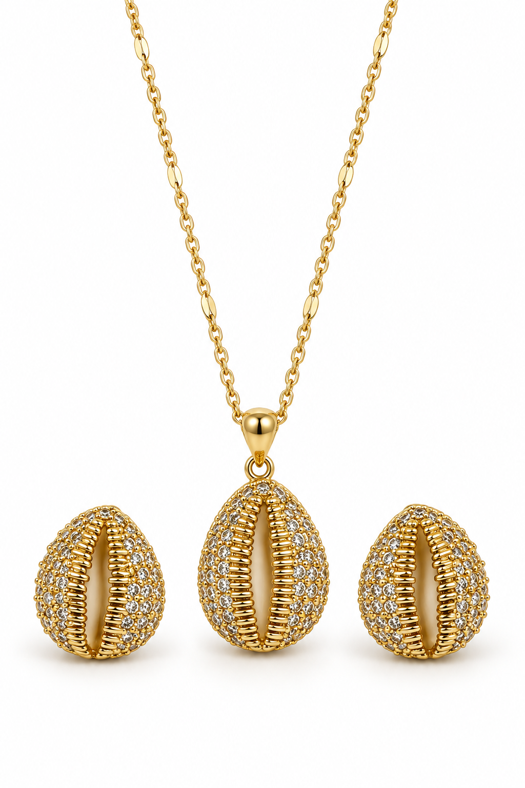 Merielda Gold Cowrie Shell Necklace & Earrings Set | Crystal Jewelry