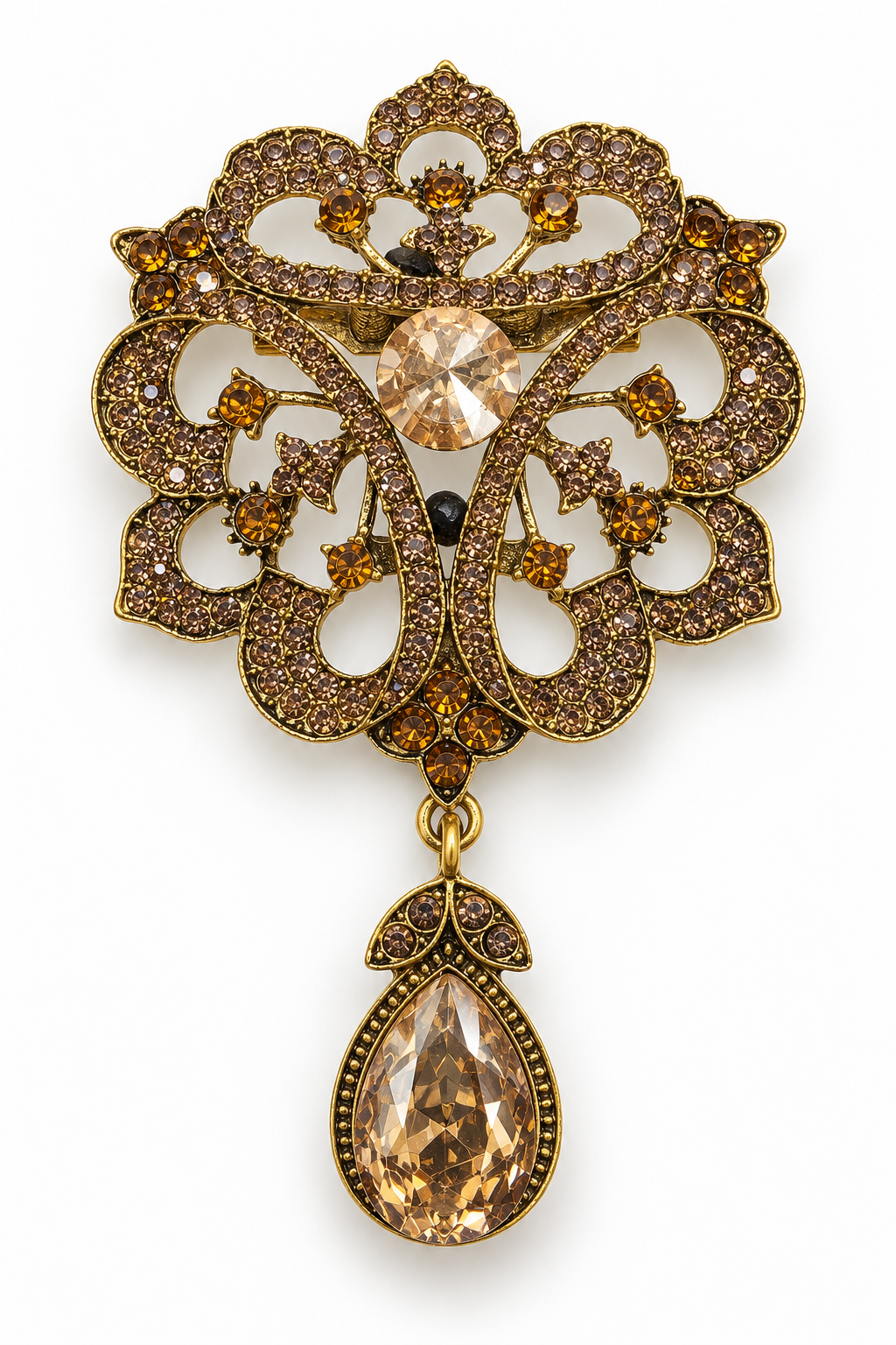 Stella Gold Floral Teardrop Crystal Brooch