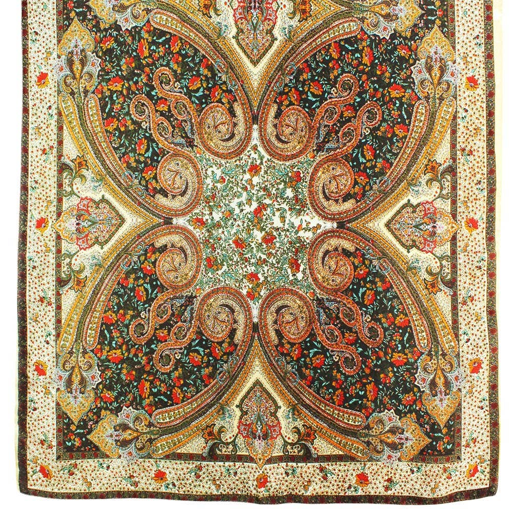 Abstract Paisley Pattern Printed Oblong Silky Satin Scarf Shawl